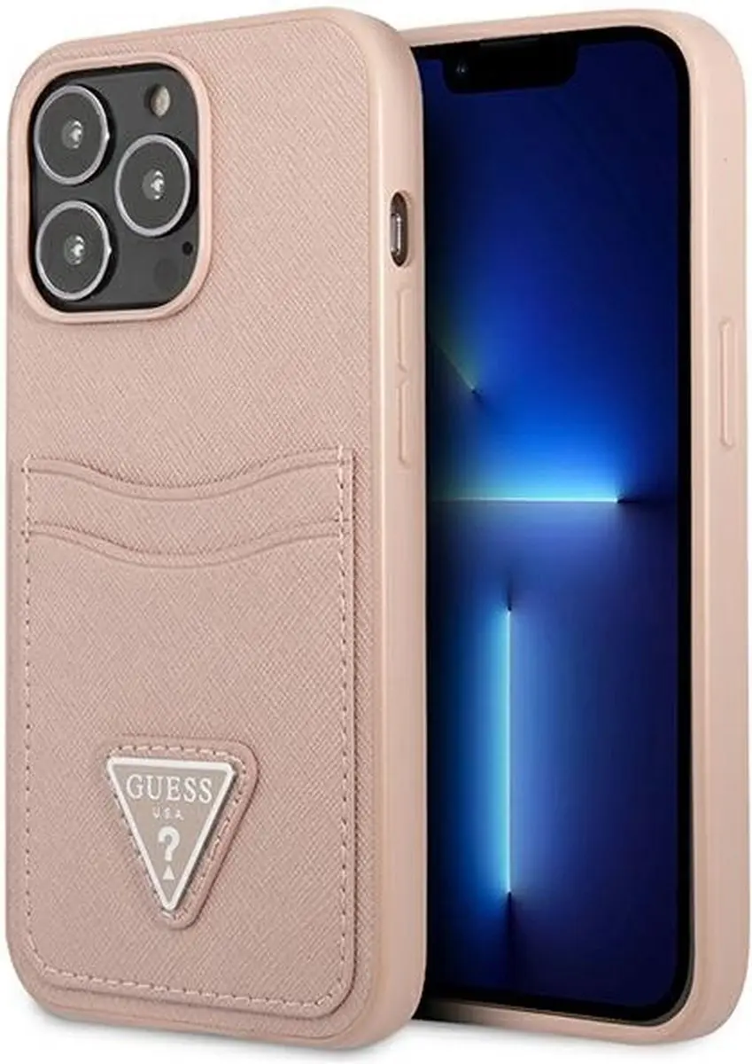 GUESS Saffiano Double Card Hoesje - iPhone 13 Pro Max - Roze