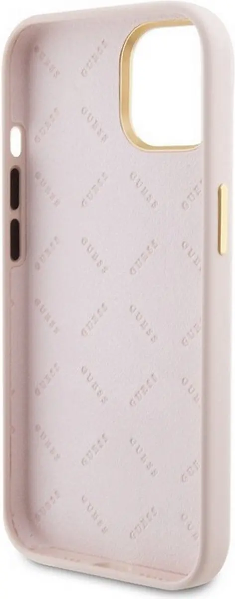 GUESS 4G Silicone Metal Logo Hoes - iPhone 15 - Roze