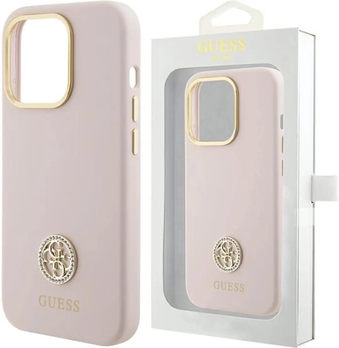 GUESS 4G Silicone Metal Logo Hoes - iPhone 15 - Roze - afbeelding 6 van 6
