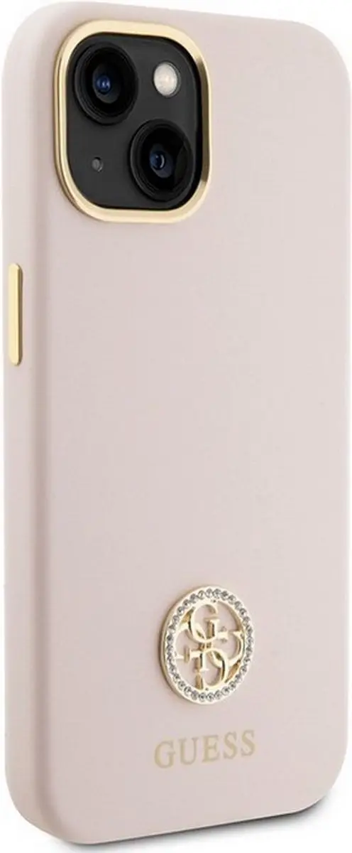 GUESS 4G Silicone Metal Logo Hoes - iPhone 15 - Roze