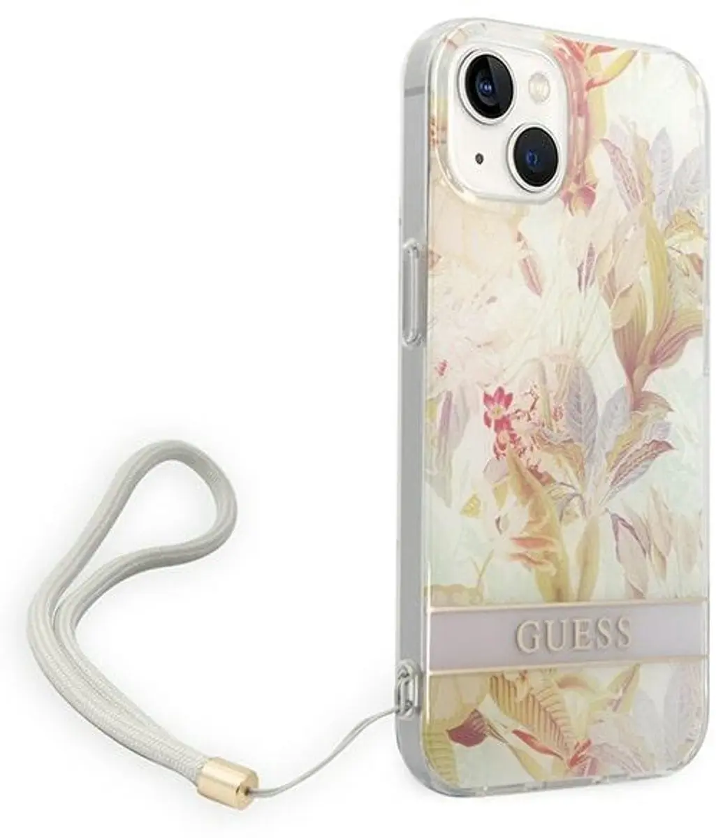 GUESS iPhone 14 Plus Hoesje GUOHCP14MHFLSU - Purple Flower Strap - afbeelding 6 van 6