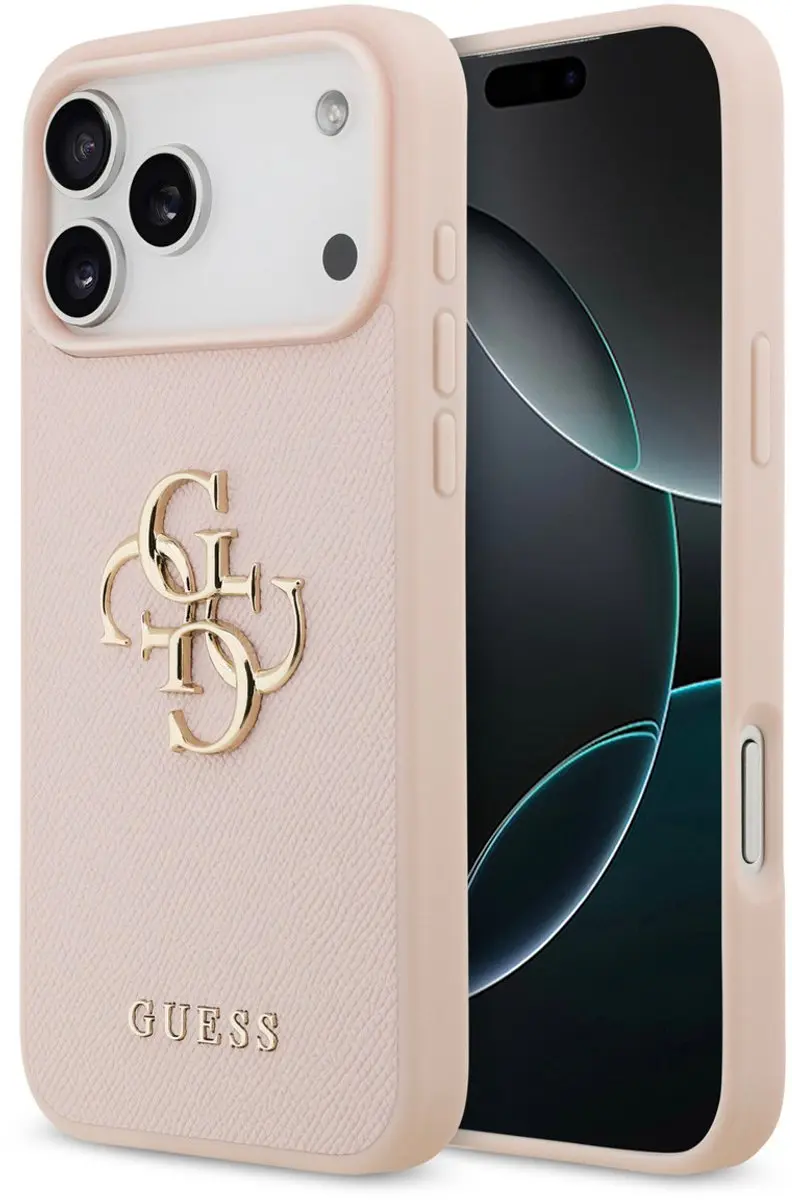 GUESS Back Cover iPhone 17 Pro Max - Roze Saffiano - Goud Logo - 3666339524944