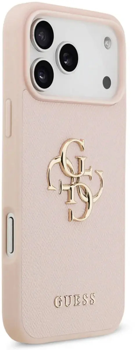 GUESS Back Cover iPhone 17 Pro Max - Roze Saffiano - Goud Logo - 3666339524944