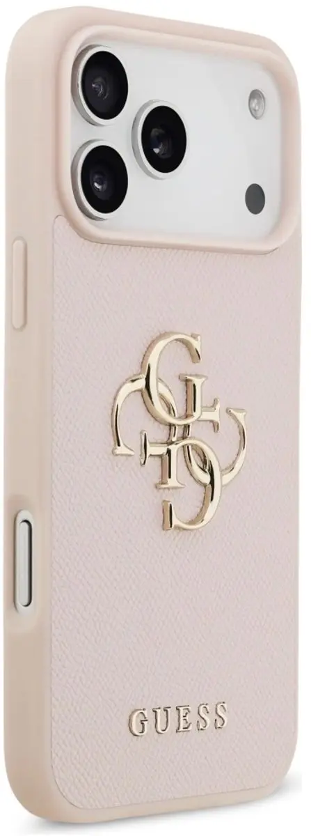 GUESS Back Cover iPhone 17 Pro Max - Roze Saffiano - Goud Logo - 3666339524944