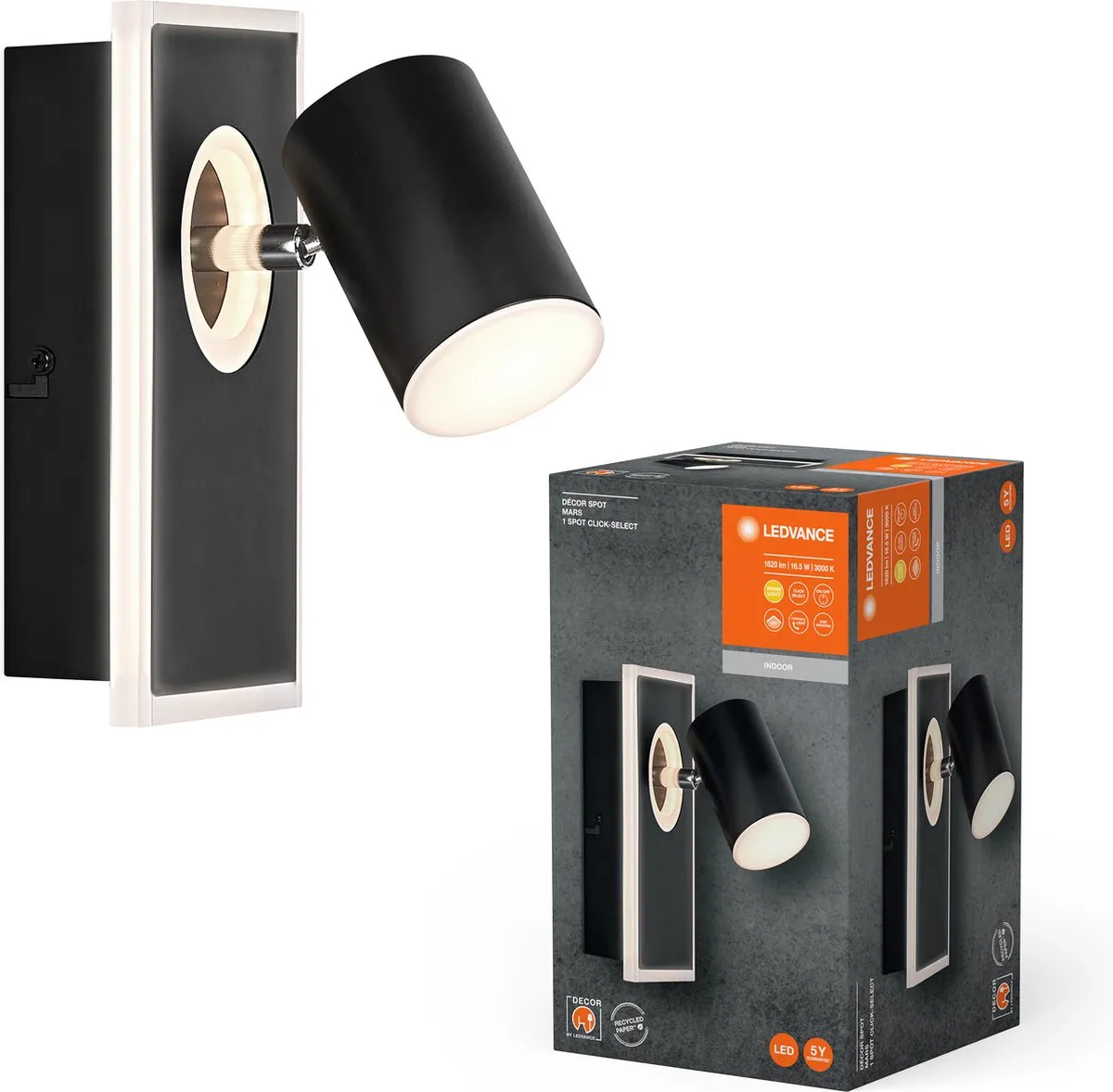 LEDVANCE Decor Spot Mars CLICK-SELECT 16,5W - 540lm Warm Wit - Zwart