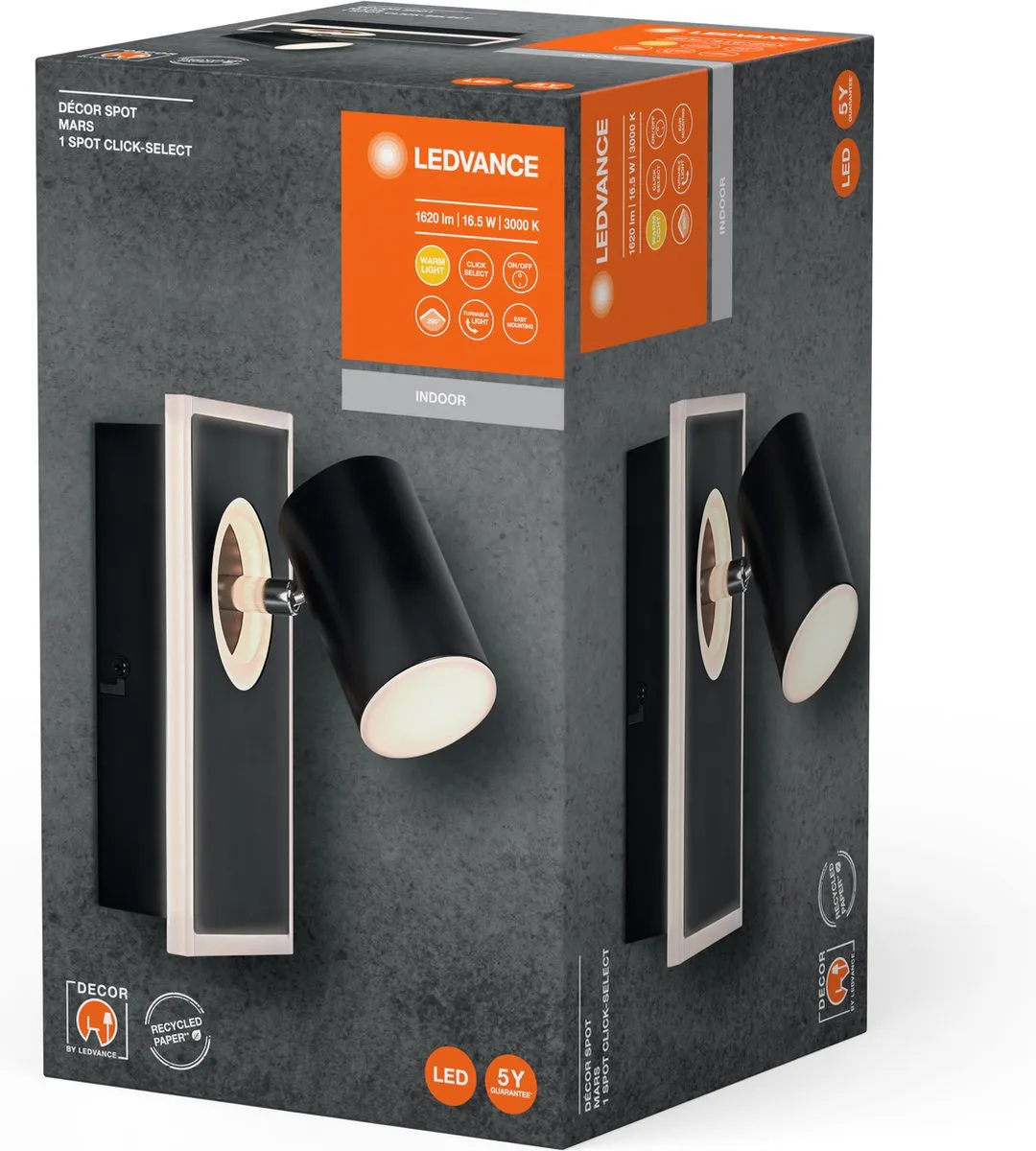 LEDVANCE Decor Spot Mars CLICK-SELECT 16,5W - 540lm Warm Wit - Zwart