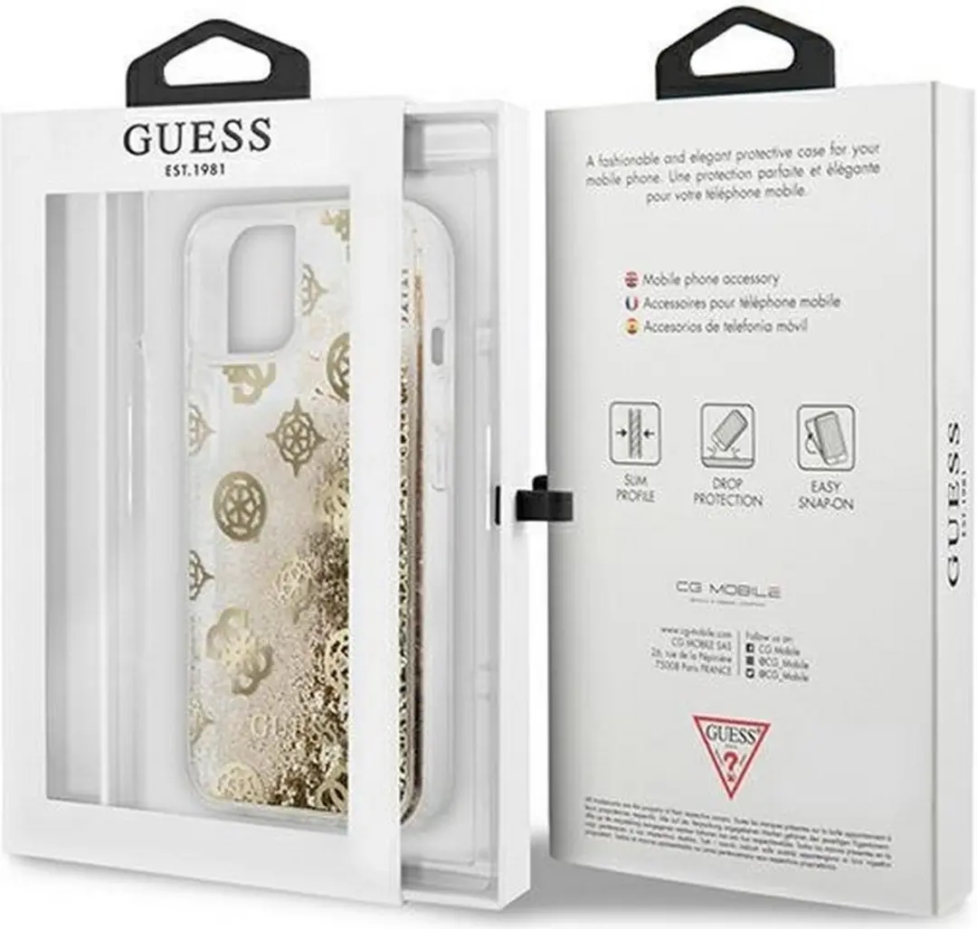 GUESS Peony Liquid Glitter iPhone 13 Mini Hoes - Goud