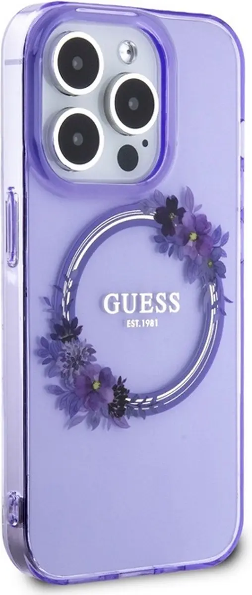 Guess Glossy Ring Back Case - iPhone 15 Pro - Paars - MagSafe