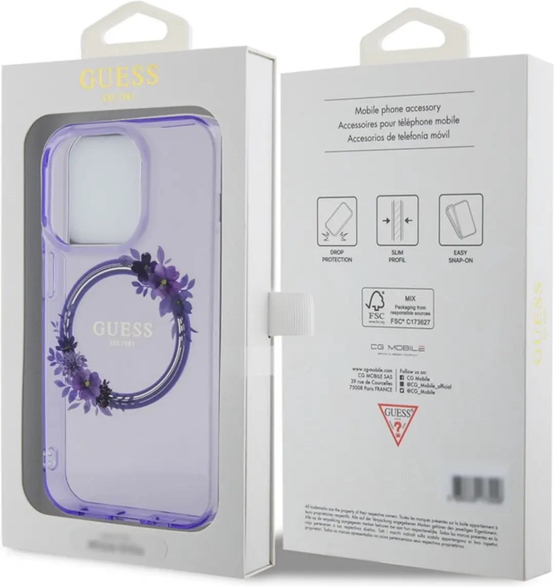 Guess Glossy Ring Back Case - iPhone 15 Pro - Paars - MagSafe