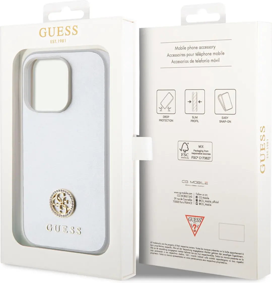 Guess 4G Strass Metal Logo Back Case - iPhone 15 Pro - Zilver - afbeelding 6 van 6