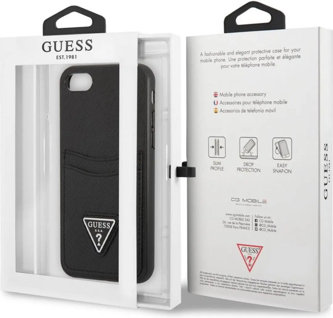 GUESS Saffiano Card Back Case - iPhone 7/8/SE - 2 Stuks - Zwart