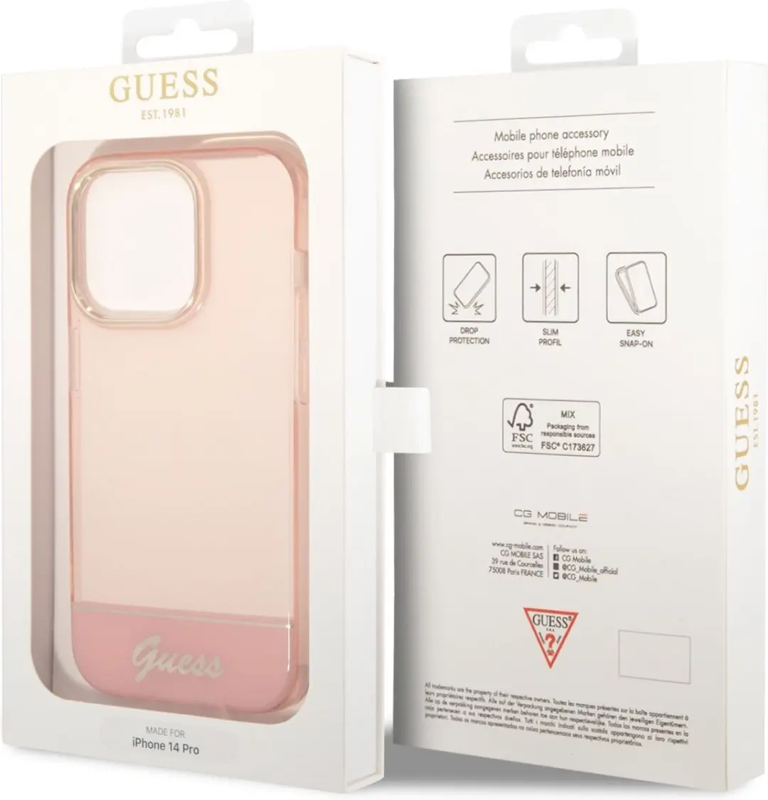 GUESS Translucent Hoesje iPhone 14 Pro - Roze