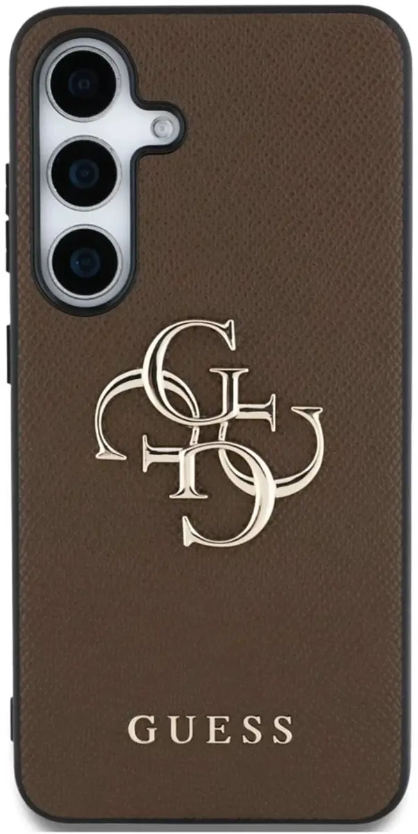 GUESS 4G Metal Logo Saffiano Hoesje - Samsung Galaxy S25 - Bruin