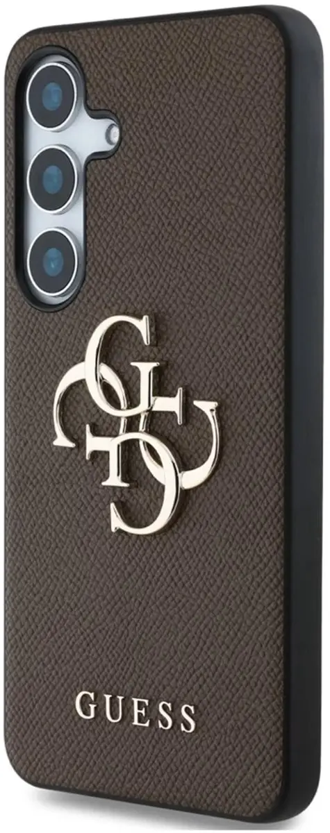 GUESS 4G Metal Logo Saffiano Hoesje - Samsung Galaxy S25 - Bruin