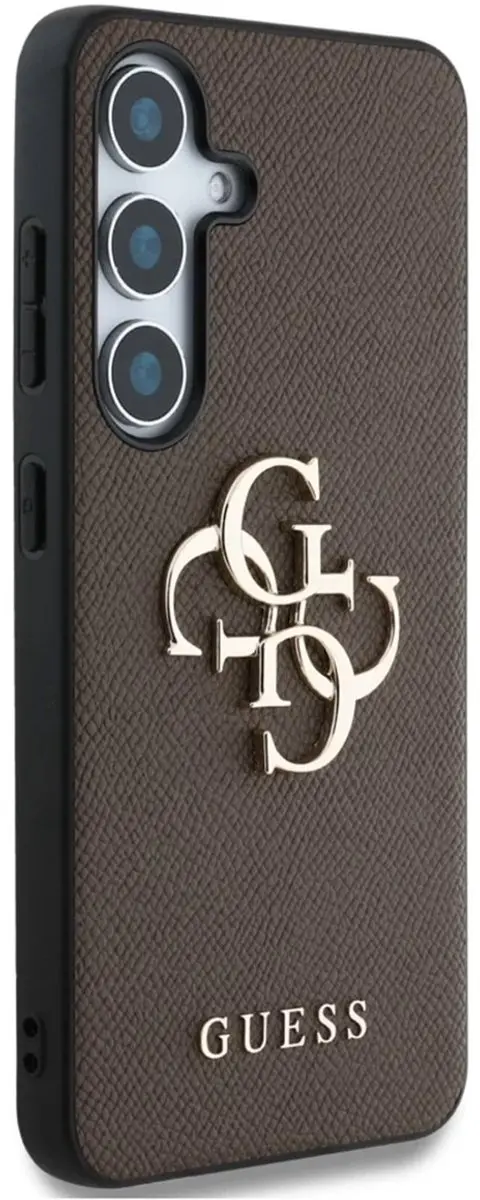 GUESS 4G Metal Logo Saffiano Hoesje - Samsung Galaxy S25 - Bruin