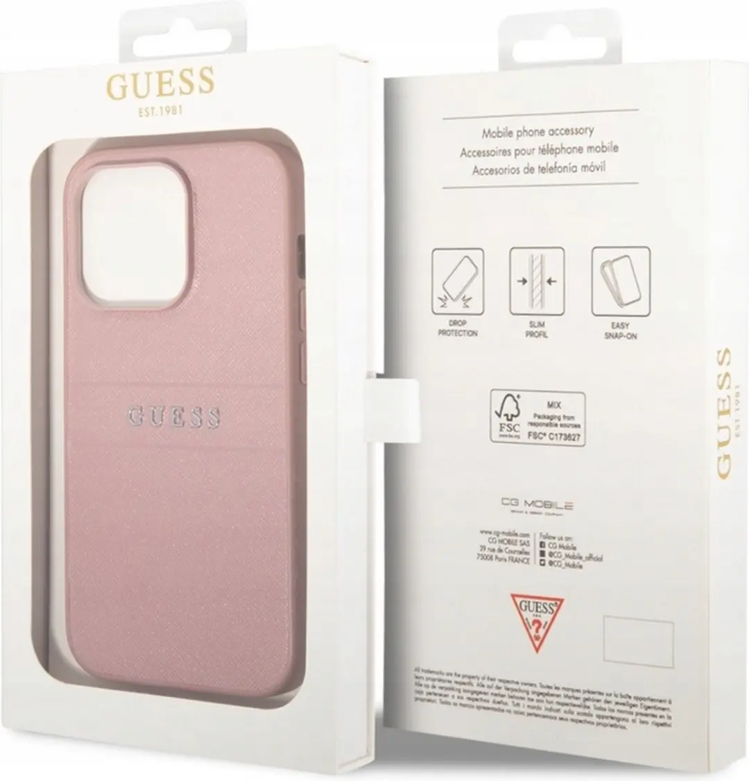 Guess Saffiano Back Case iPhone 14 Pro - Roze - MPN 3666339088682
