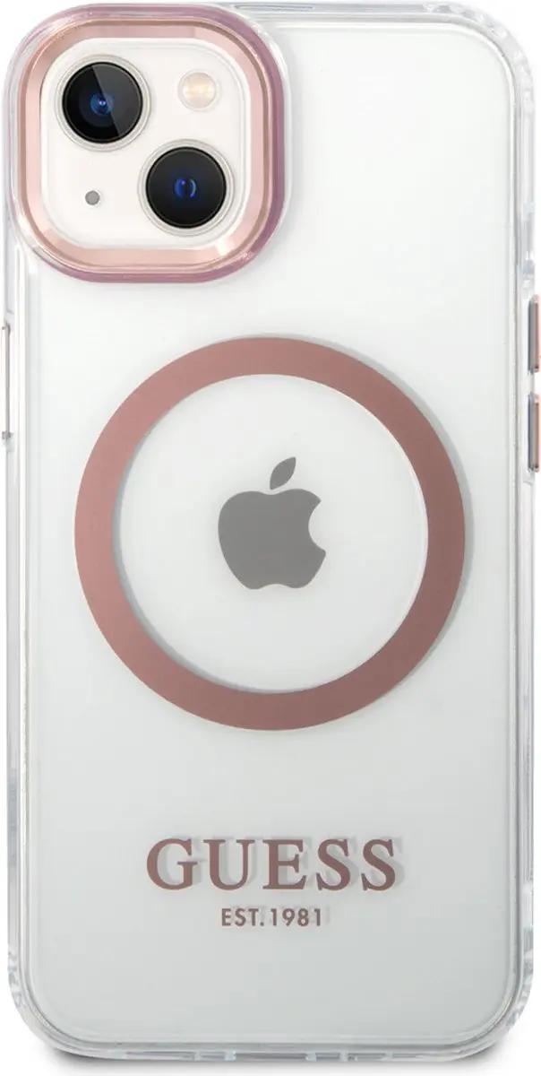GUESS Transparant Roze iPhone 14 TPU MagSafe Hoesje - 3666339069742 - afbeelding 6 van 6