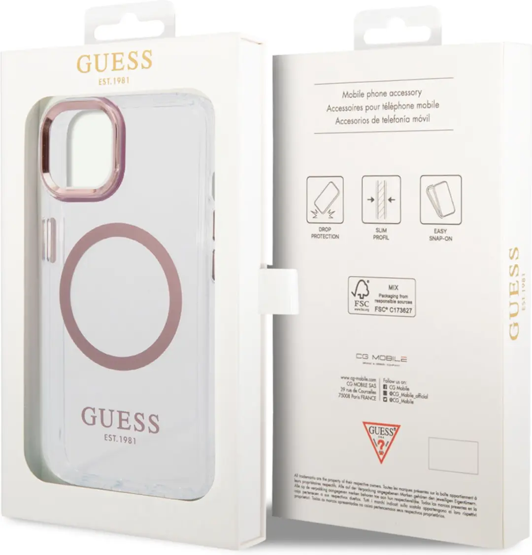 GUESS Transparant Roze iPhone 14 TPU MagSafe Hoesje - 3666339069742