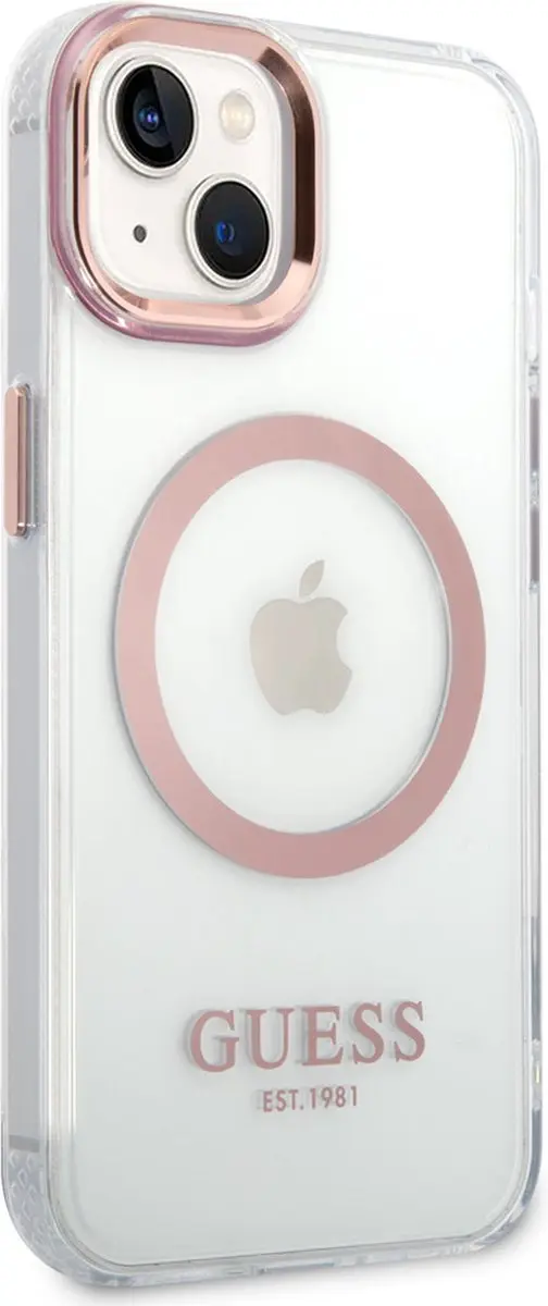 GUESS Transparant Roze iPhone 14 TPU MagSafe Hoesje - 3666339069742