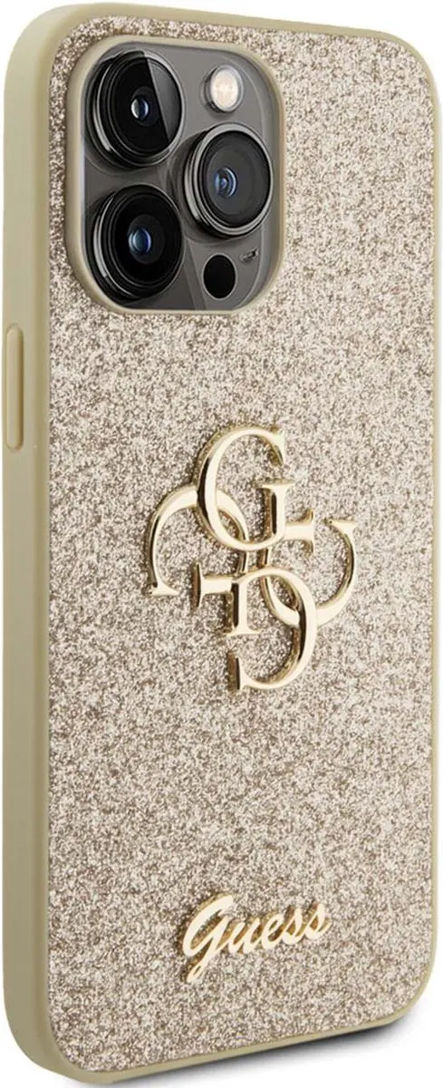 GUESS 4G Logo Glitter Back Case iPhone 15 Pro Max - Goud