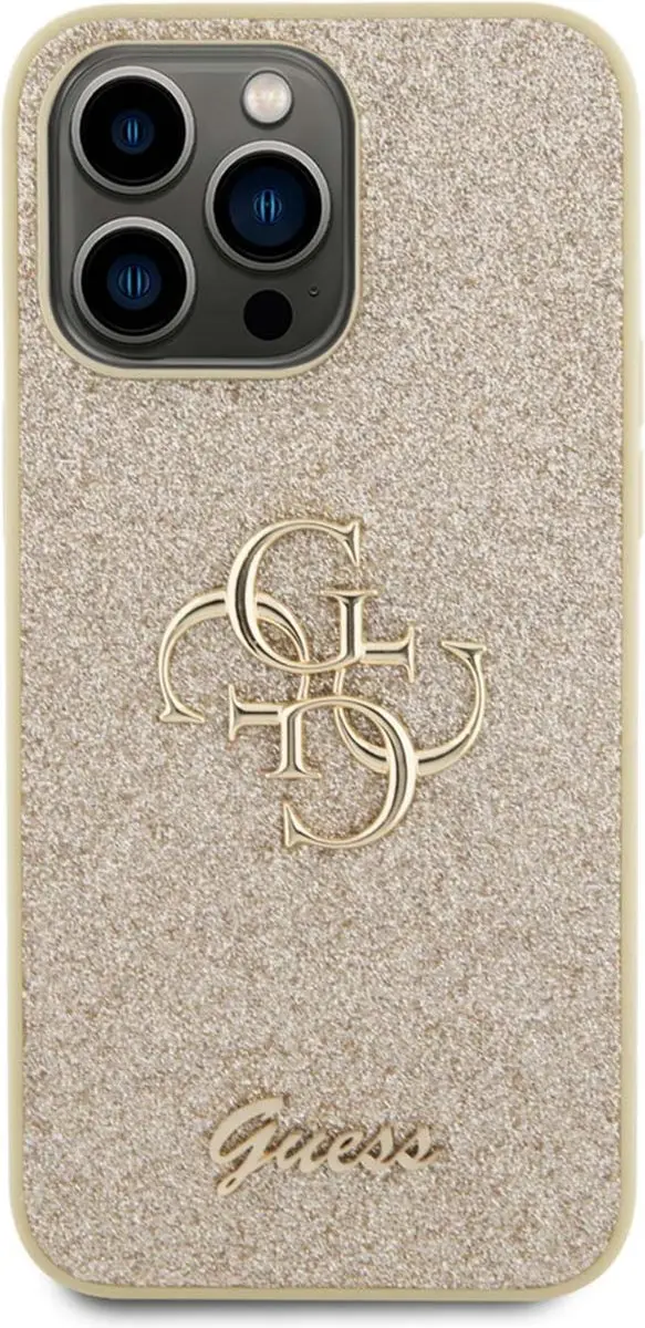 GUESS 4G Logo Glitter Back Case iPhone 15 Pro Max - Goud