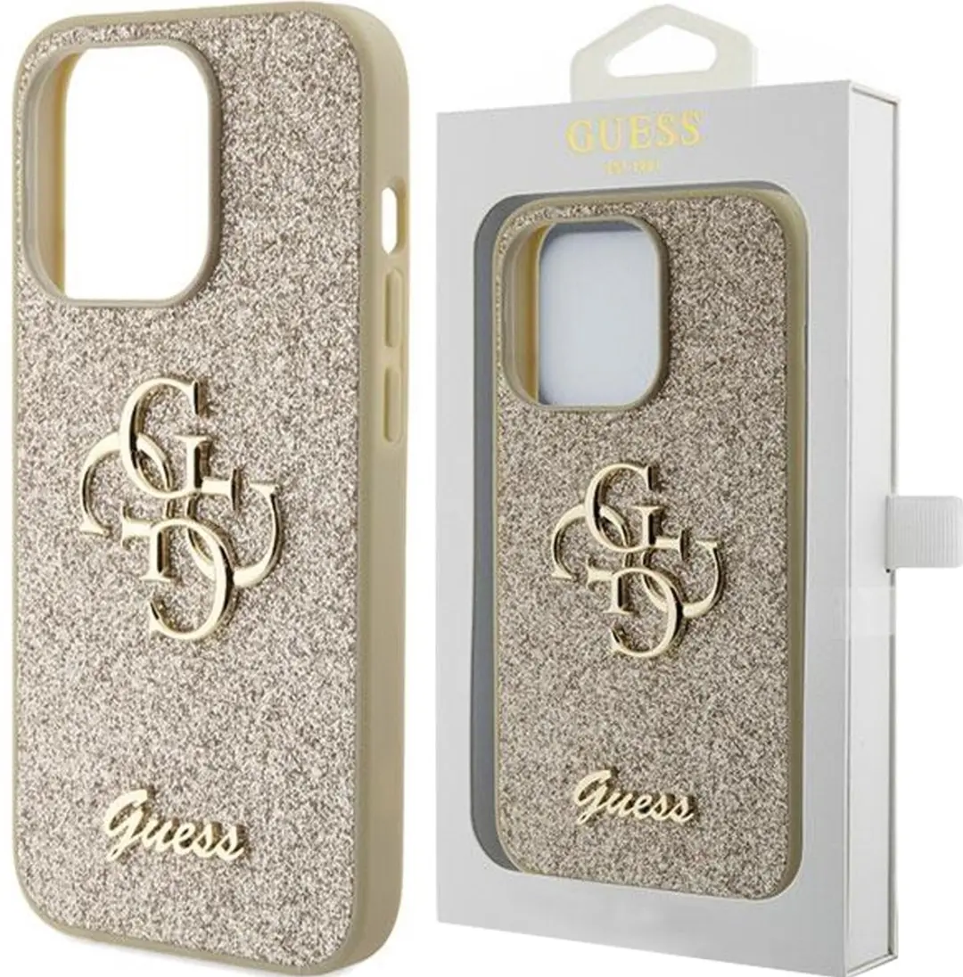 GUESS 4G Logo Glitter Back Case iPhone 15 Pro Max - Goud