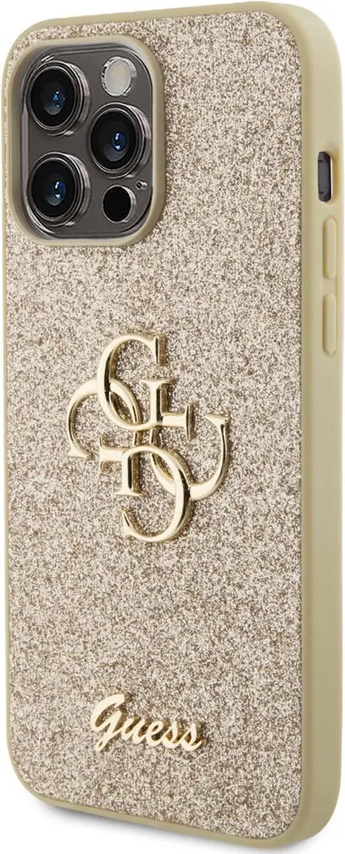 GUESS 4G Logo Glitter Back Case iPhone 15 Pro Max - Goud