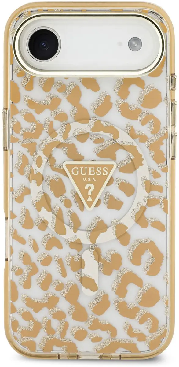 GUESS Back Cover Case iPhone 17 Air - Bruin - Leopard Glitter - MagSafe