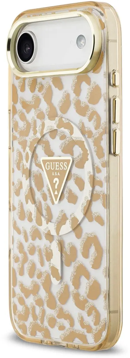 GUESS Back Cover Case iPhone 17 Air - Bruin - Leopard Glitter - MagSafe