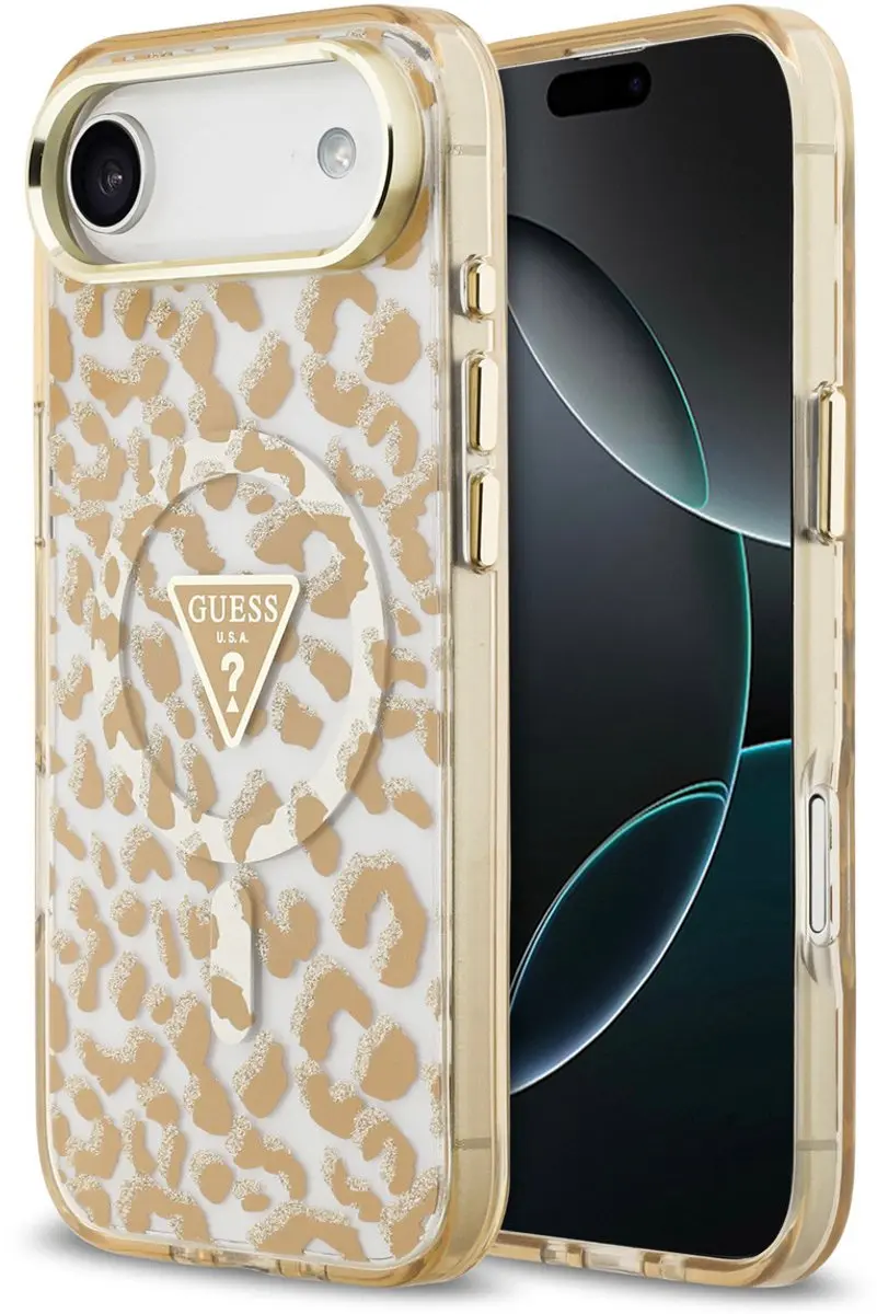 GUESS Back Cover Case iPhone 17 Air - Bruin - Leopard Glitter - MagSafe - afbeelding 6 van 6