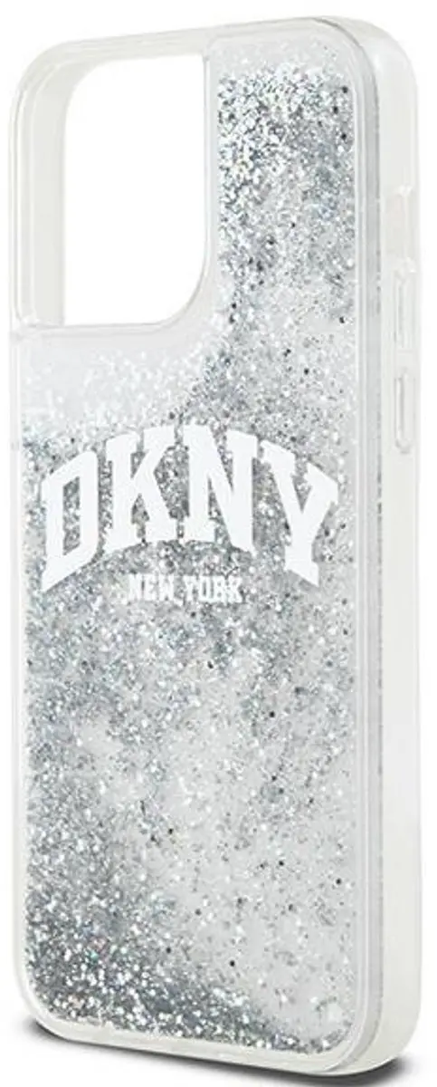 DKNY Liquid Glitter Arch Logo Back Case - iPhone 15 Pro DKHCP15LLBNAET - Wit/Zilver - afbeelding 6 van 6