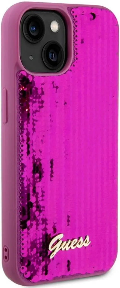 GUESS Sequins Script Logo Hoes Magenta - iPhone 15