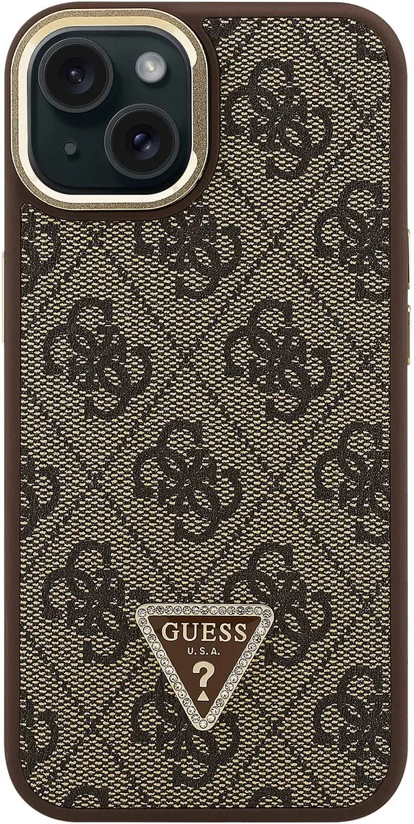 GUESS 4G Triangle Logo Hoesje iPhone 15 - Bruin