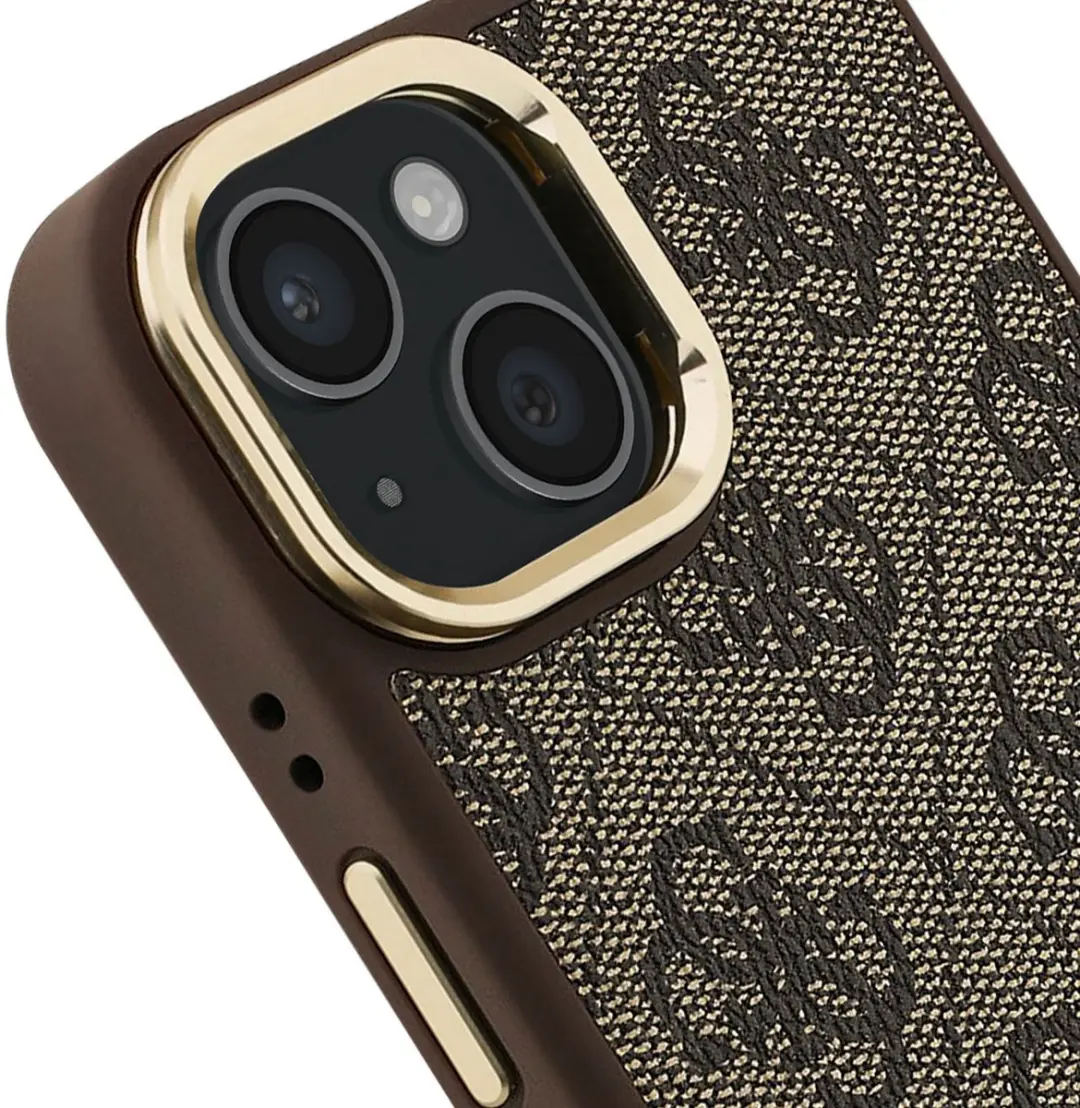 GUESS 4G Triangle Logo Hoesje iPhone 15 - Bruin