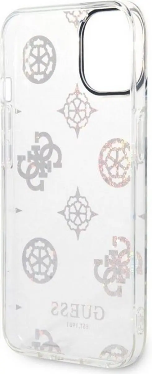 Guess 4G Peony Glitter Back Case iPhone 14 Plus - Transparant