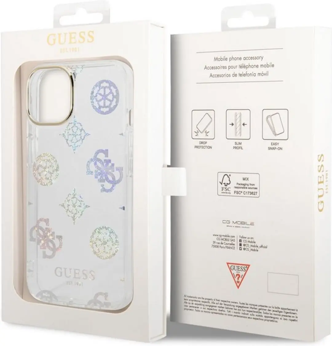 Guess 4G Peony Glitter Back Case iPhone 14 Plus - Transparant