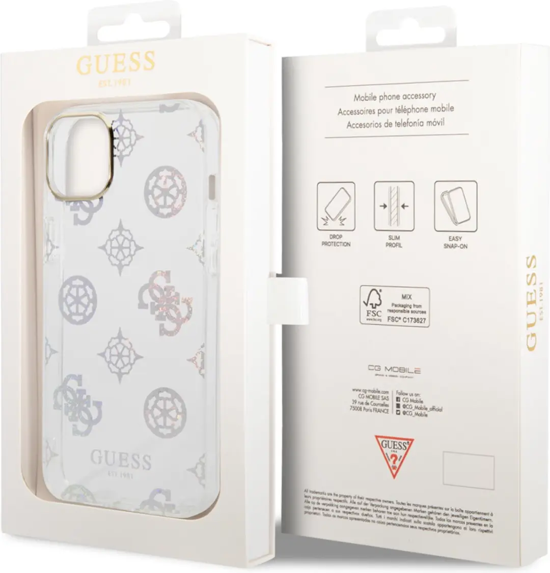 Guess 4G Peony Glitter Back Case iPhone 14 Plus - Transparant - afbeelding 6 van 6