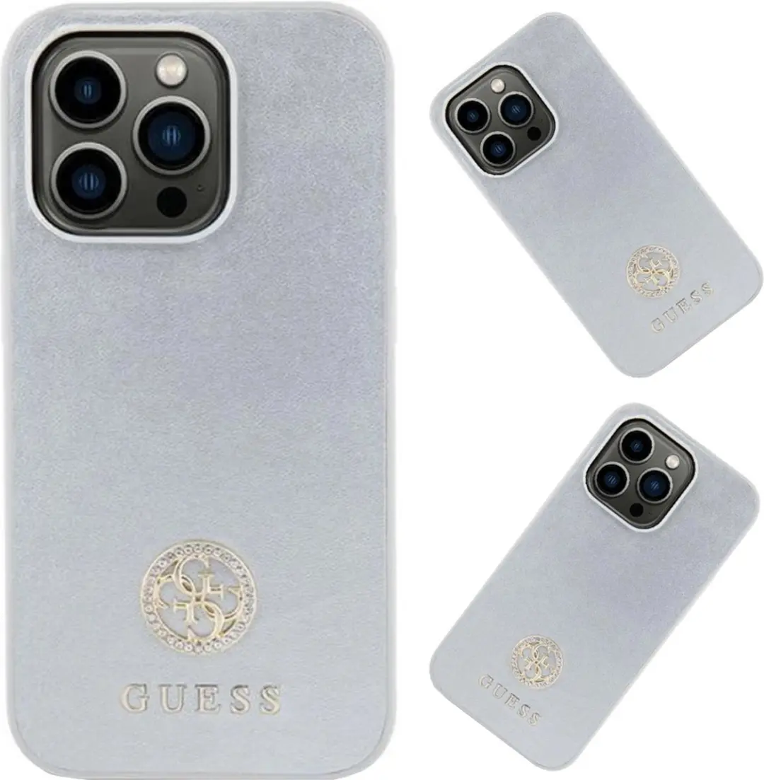 GUESS Strass Metal Logo Back Case - iPhone 15 - Zilver