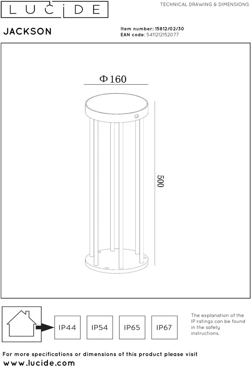 Lucide Jackson Sokkellamp Zonne-energie 2W - Zwart
