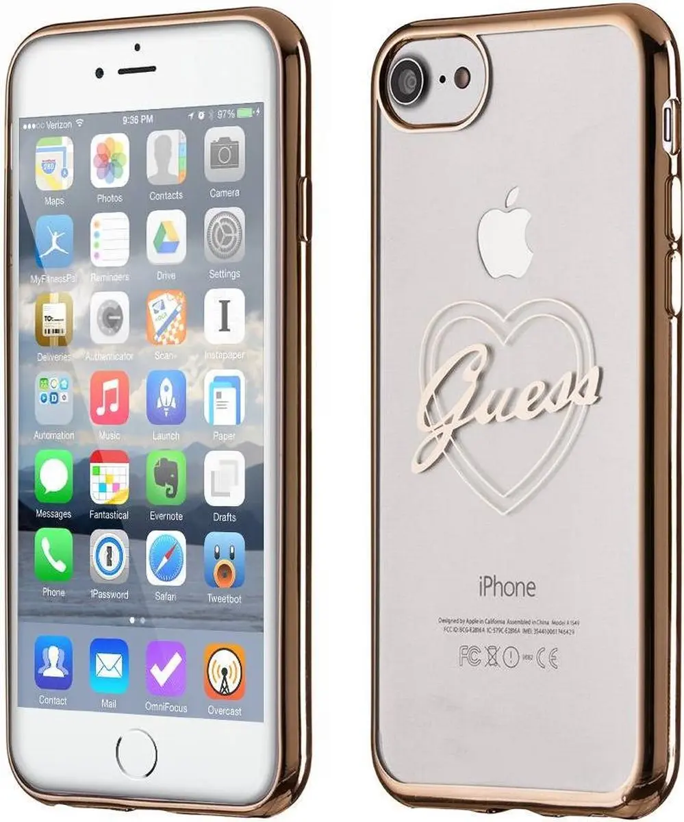GUESS iPhone Hoesje - Goud - Hearts - TPU
