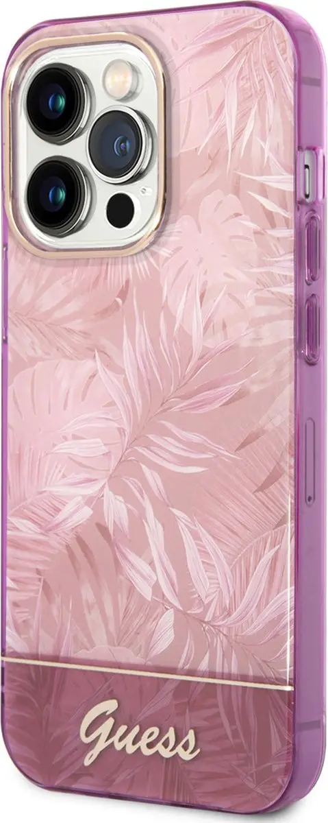 GUESS iPhone 14 Pro Max Hoesje - Roze Jungle - MagSafe