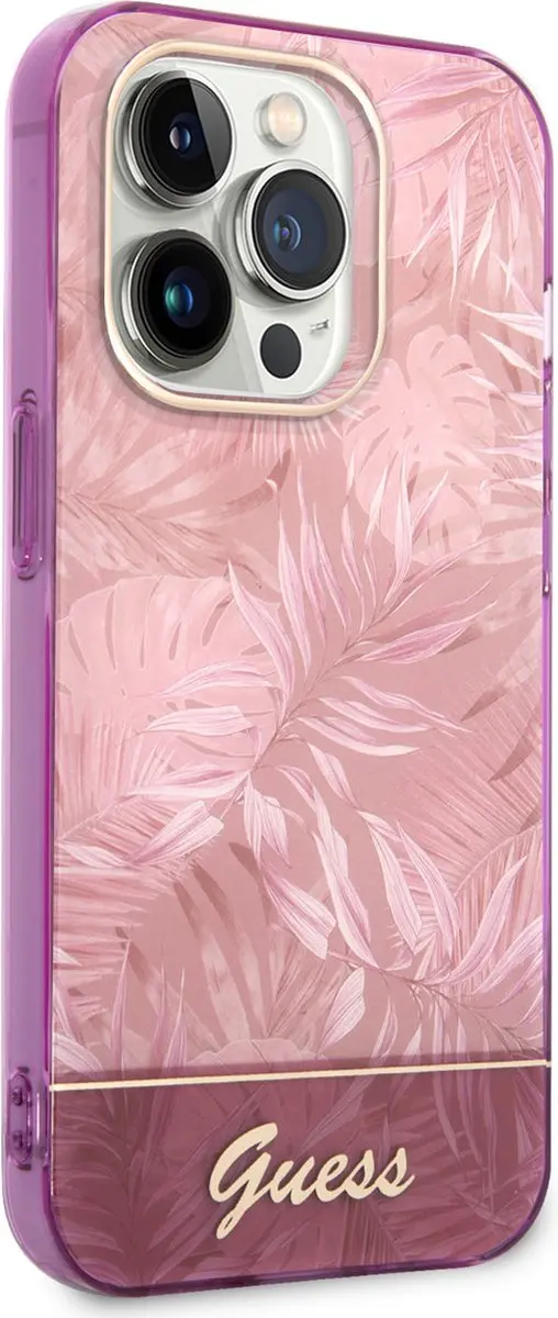 GUESS iPhone 14 Pro Max Hoesje - Roze Jungle - MagSafe - afbeelding 6 van 6