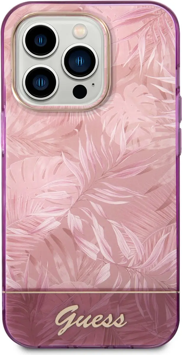 GUESS iPhone 14 Pro Max Hoesje - Roze Jungle - MagSafe