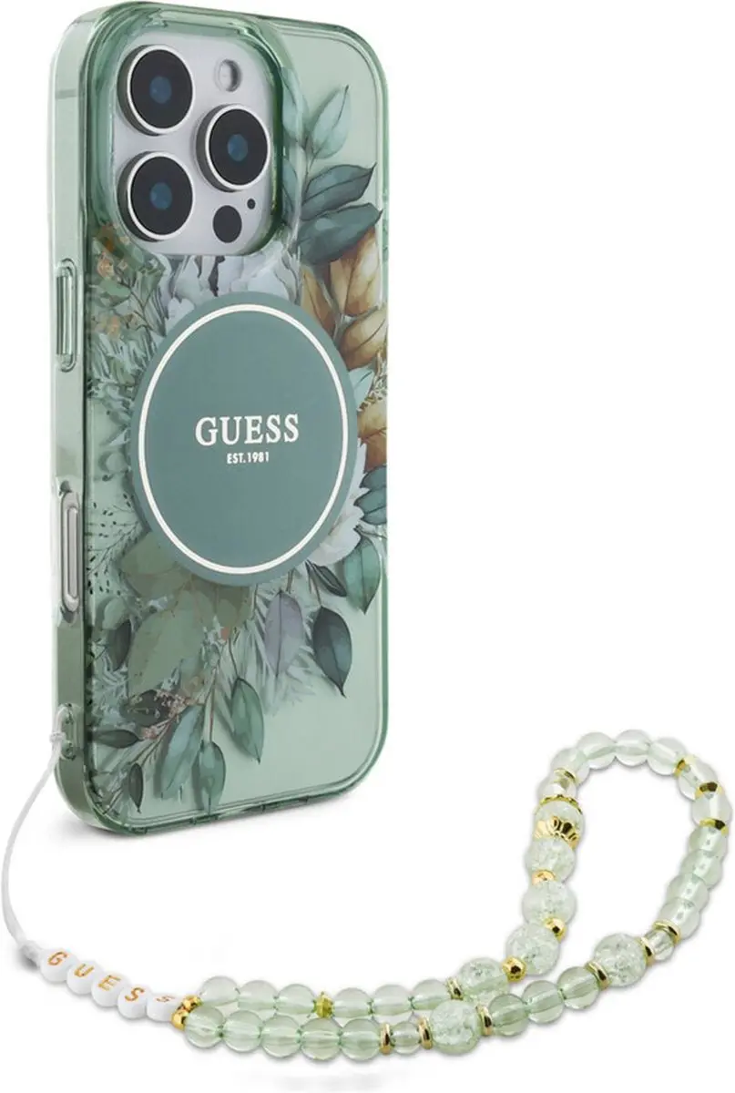 GUESS IML Flowers Case MagSafe iPhone 16 Pro Max - Groen