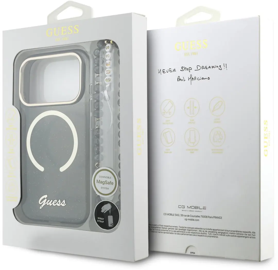 Guess IML Glitter Script Backcover iPhone 17 Pro - MagSafe - Zwart