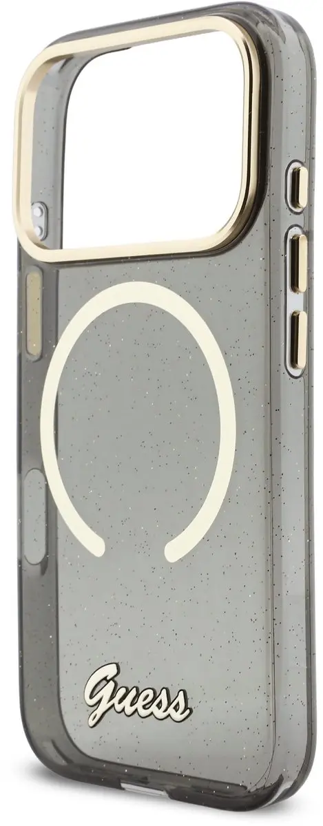 Guess IML Glitter Script Backcover iPhone 17 Pro - MagSafe - Zwart