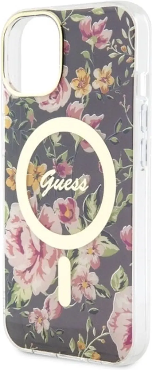 GUESS Flower Back Case - iPhone 14 MagSafe - Zwart