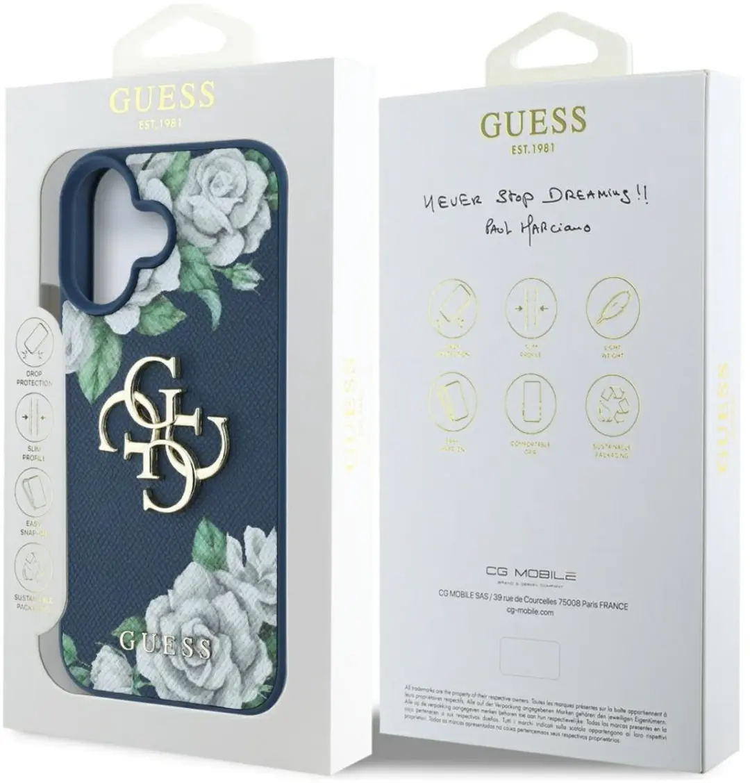 GUESS Grained Roses Big 4G Hoesje - iPhone 16 - Blauw - afbeelding 6 van 6