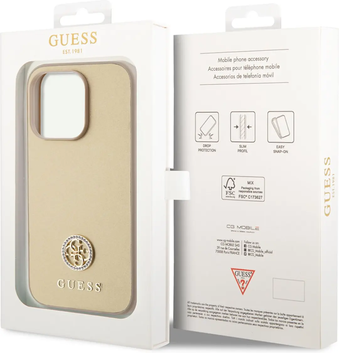 GUESS 4G Strass Metal Logo Back Case - iPhone 15 Pro - Goud - afbeelding 6 van 6