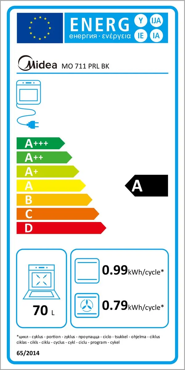 Midea MO711PRLBK Inbouwoven 70L - Zwart